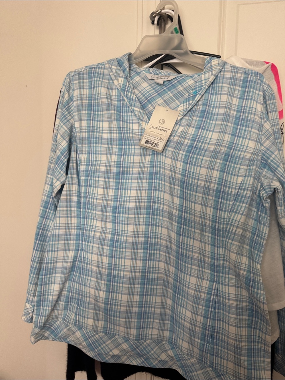 Goal Setter Blue Plaid Hooded Women’s Top